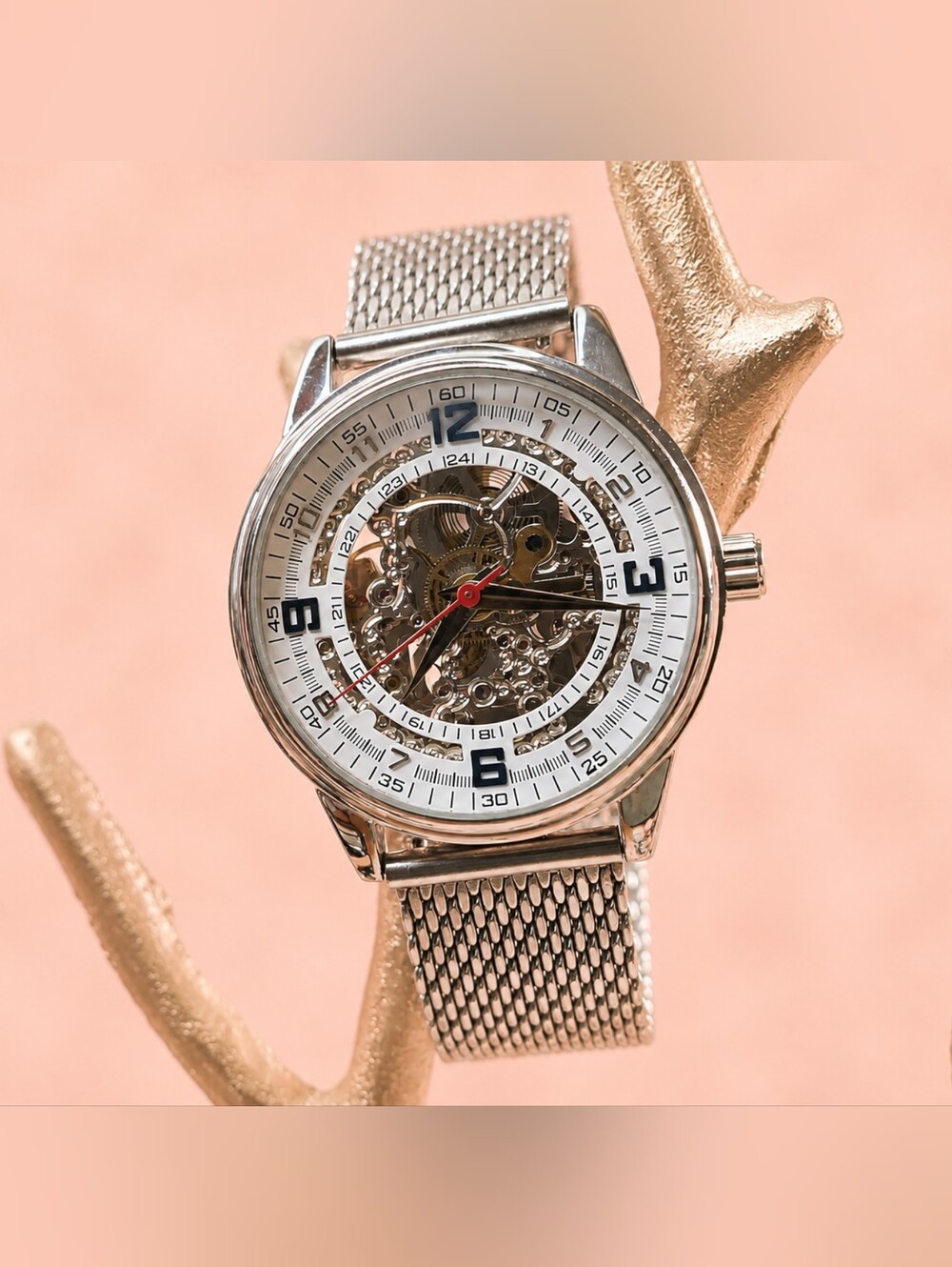 Akribos XXIV Skeleton Watch - 41mm - Automatic  – Silver Mesh Bracelet